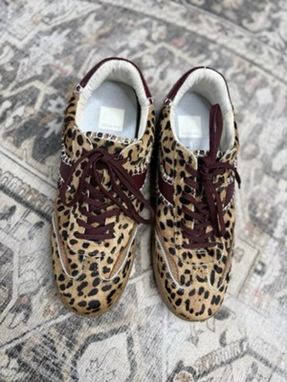 Dolce Vita Notice Stitch Leopard Print Sneakers Burgundy Calf Hair Sz 9